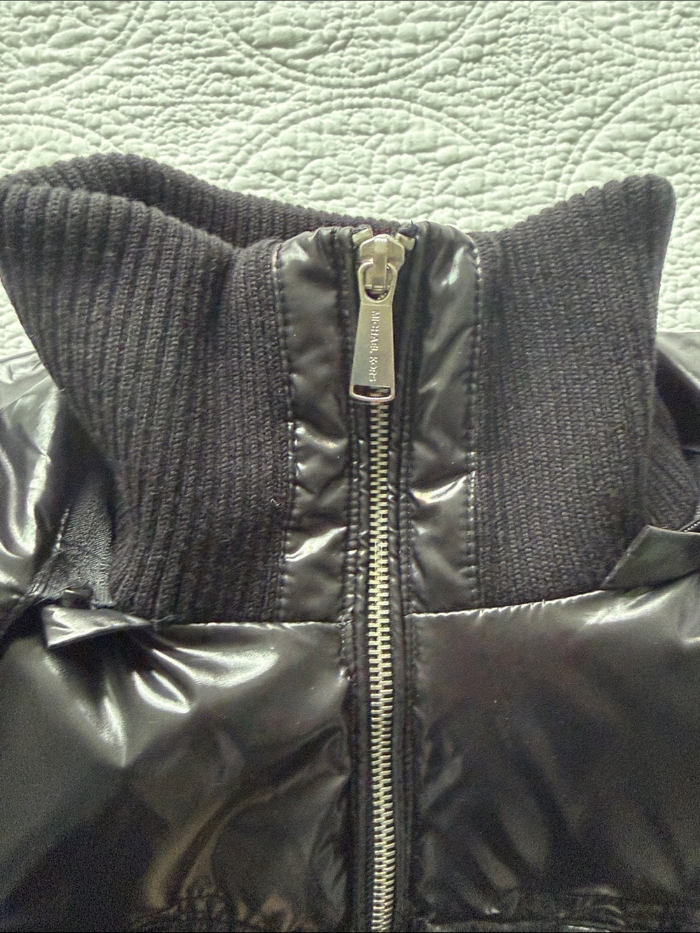 Michael Kors Black Shiny Quilted Puffer Vest with Faux Fur Hood - Picture 10 of 15